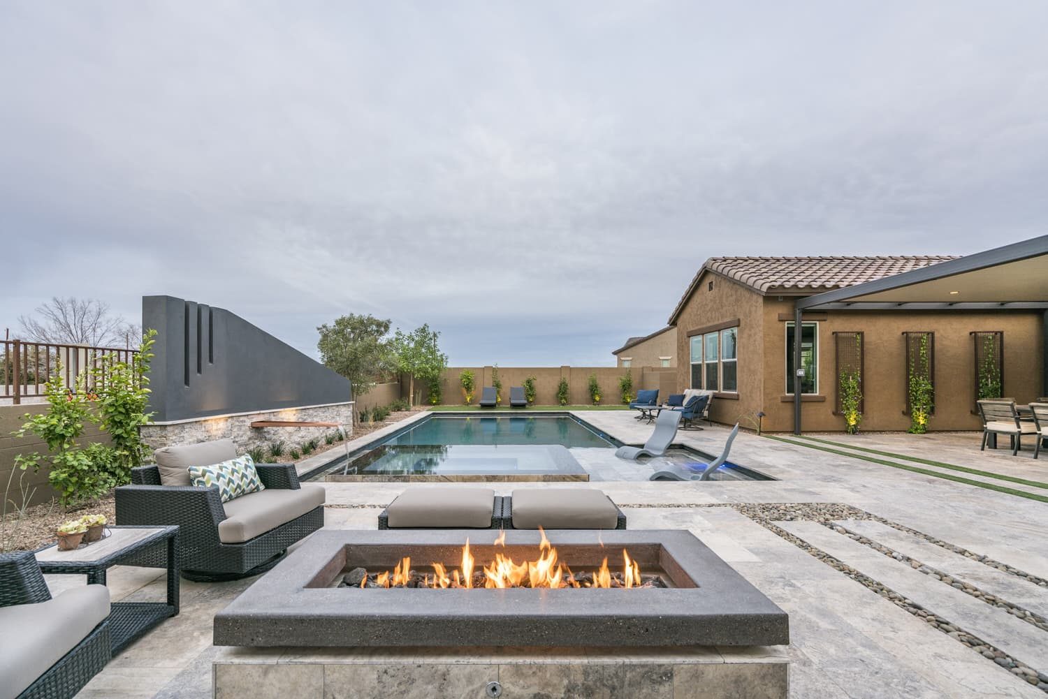 Sunken fire pit and spa