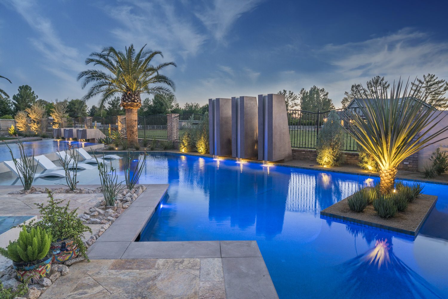 Tiled spa and water columns