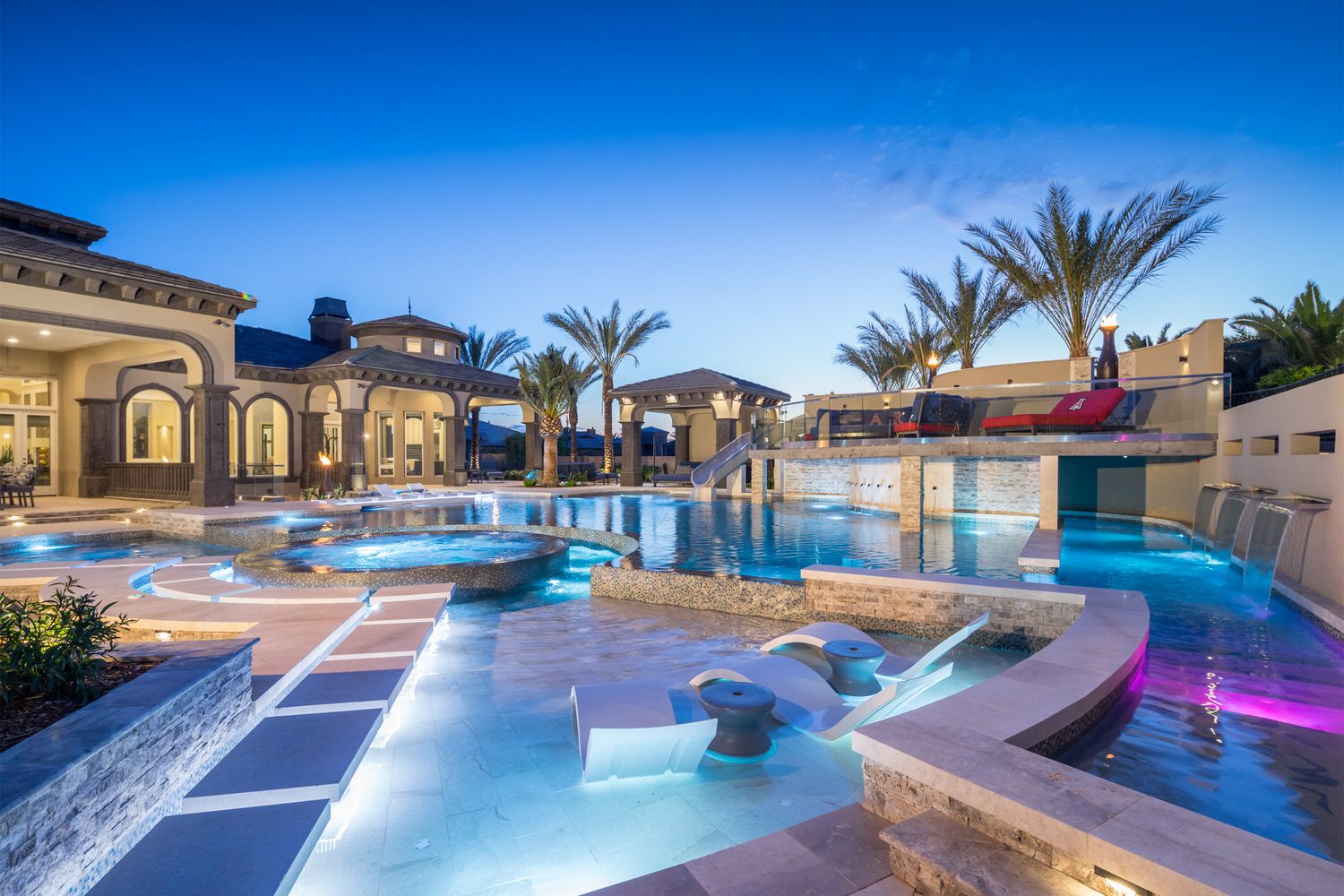 Lazy river estate at night