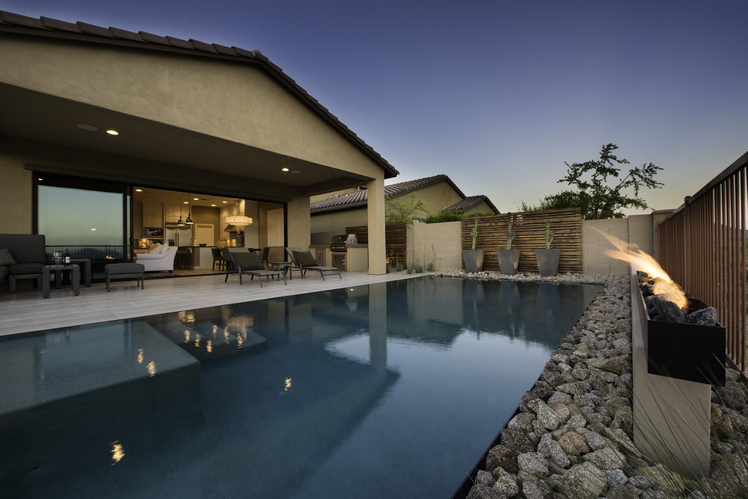 Outdoor lounge and fireplace