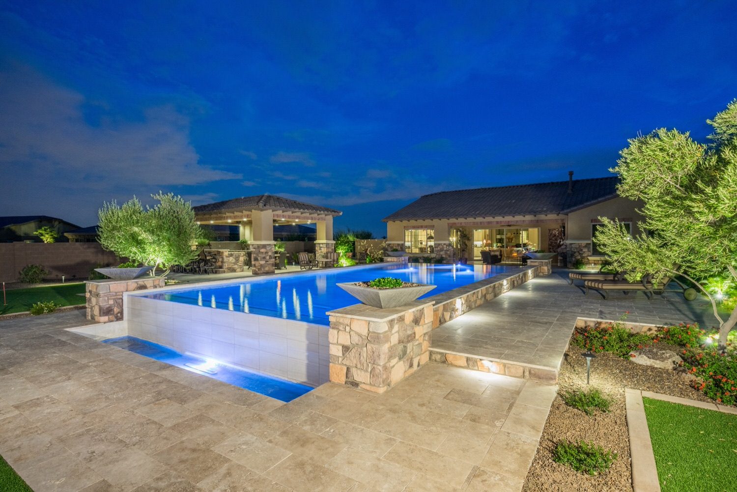 Raised spa at dusk