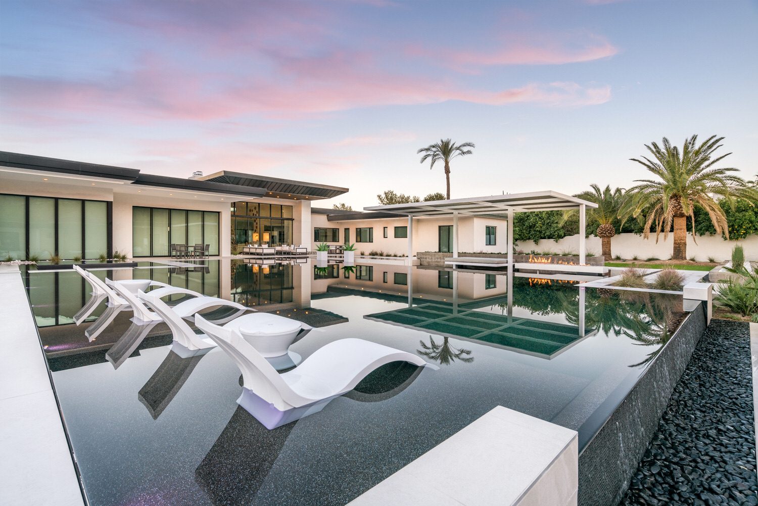 White contemporary pool and spa